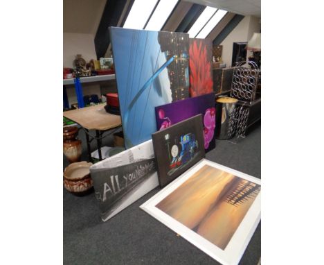 A limited edition canvas depicting the Millennium Bridge, four further canvas pictures and a print 