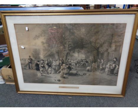 An antique monochrome print 'The Playground', in gilt frame 