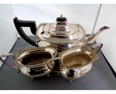 A three piece Viners plated tea service