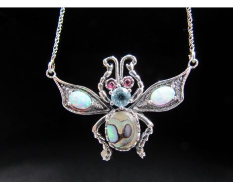 Silver opal and blister pearl pendant necklace