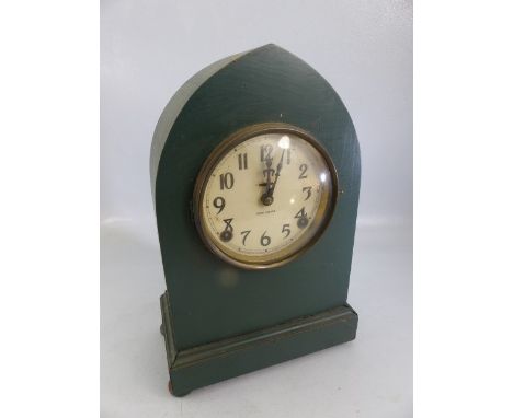 Ingraham, Bristol USA mantle clock, painted arched front. with hand painted dial. 