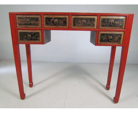 Antique lacquered chinese hall table with two drawers