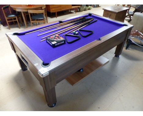 Large modern pool / snooker table with cues, ball (slate topped)