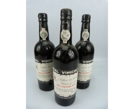Three Bottles of vintage Port - Vinho do Porto, Quinta do Sibio 1963 Vintage Port