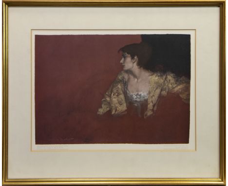 * SIR WILLIAM RUSSELL FLINT RA PRSW (SCOTTISH 1880 - 1969), RED BACKGROUND print on paper, limited edition of 750, 1973 34cm 
