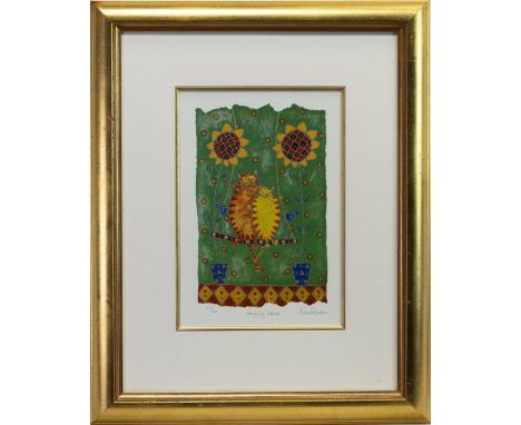 *HELEN RHODES, HANGING LOOSE print on paper, signed, titled and numbered 327/500 26cm x 16cm Mounted, framed and under glass