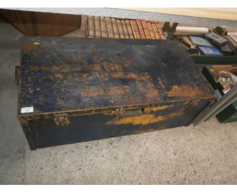 vintage metal travel trunk