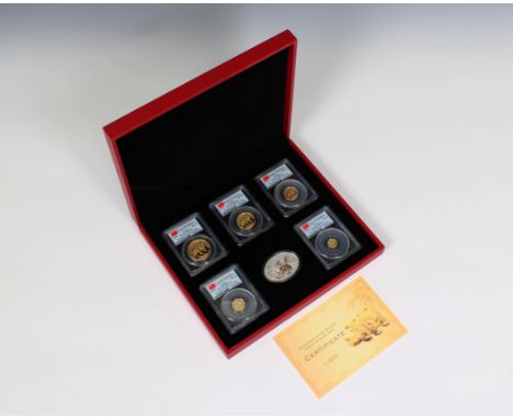 People's Republic of China Five-piece gold First Strike Prestige Panda Set 2010, 20, 50, 100, 200, and 500 Yuan - PCGS graded