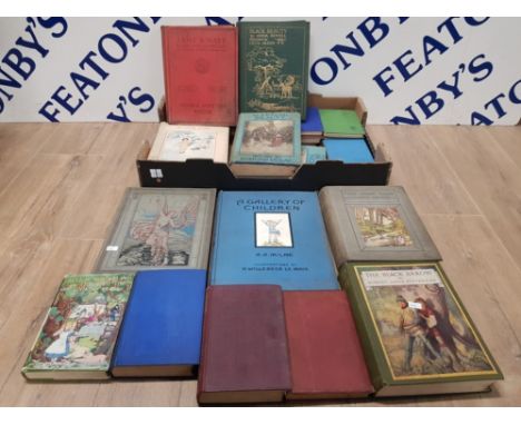 A BOX OF MISCELLANEOUS VINTAGE BOOKS TO INCLUDE TURN AGAIN TALES THE BLACK ARROW ARMY AND NAVY ETC