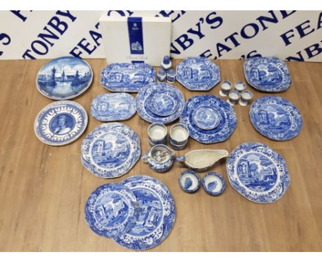 COPELAND SPODE ITALIAN WARE TO INCLUDE EGG CUPS AND SAUCERS A PAIR OF PLATES WITH DIVIDERS SANDWICH PLATES PLACE MATS BLUE AN