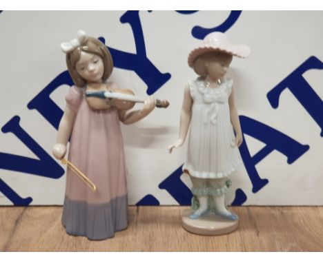 NAO BY LLADRO 1034 GIRL PLAYING VIOLIN TOGETHER WITH NAO BY LLADRO 1126 SPRING SHOWERS RETIRED SAS