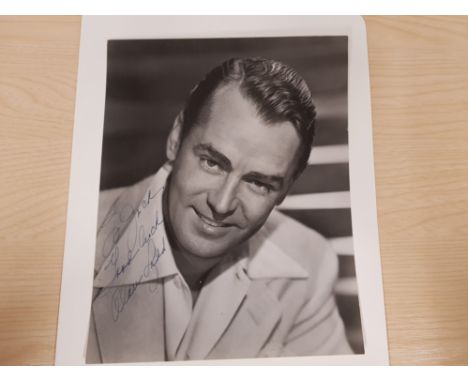 ALAN LADD 1913-64 AMERICAN ACTOR, FAMOUS FOR WESTERNS SUCH AS SHAME, SIGNED IN BLUE FOUNTAIN PEN INK ACROSS A LIGHT AREA OF T