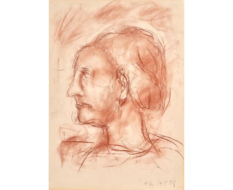 Manfred Henninger. 1894 Backnang - 1986 Stuttgart.  Monogr. (19)48 dat. Portrait im Profil von links. Röthel. 42,5 x 30 cm. G