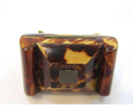 A Georgian tortoiseshell tea caddy form trinket box