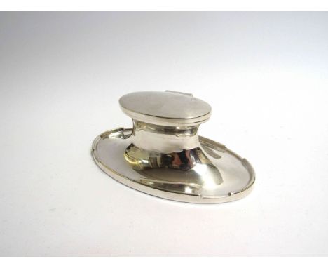 A silver oval inkwell, Birmingham 1921, weighted base, 16.5cm long