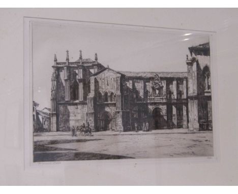 FRANCIS DODD "Leon" etching of monastery, 20cm x 30cm, framed and glazed