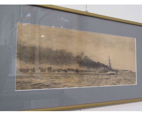 ARTHUR J.F. BOND (1888-1958): An etching depicting sailing vessels at sea, and another of naval convoy (unsigned)(2) framed a