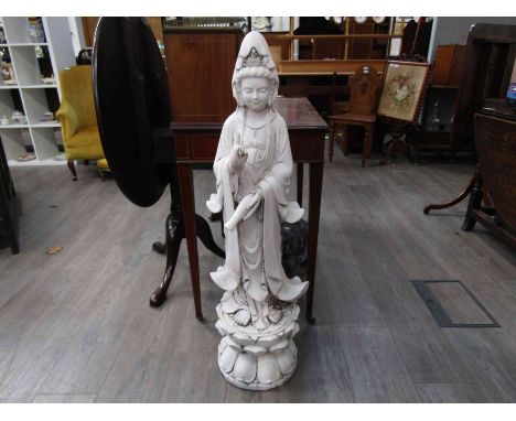 A marble statue of the Chinese goddess Kwan Yin, a/f, 100cm tall   