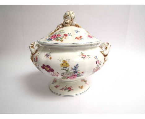 An early to mid 20th Century ceramic twin handled soup tureen with hand painted floral sprays