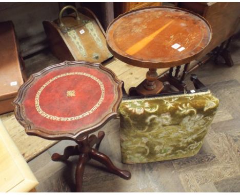 2 reproduction wine tables and an upholstered foot stool 