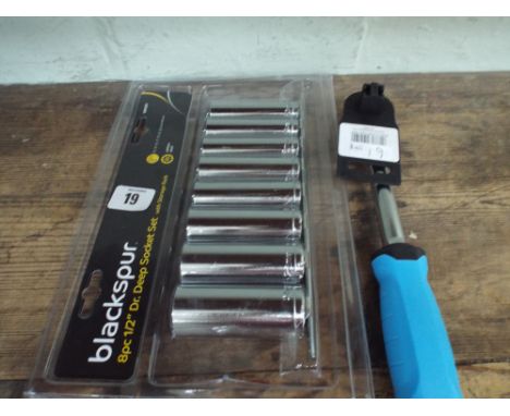 A new 8 piece 1/2" drive deep socket set with bracket handle 
