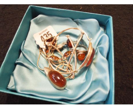 Baltic amber and silver necklace, pendant, bangle and a dress ring 