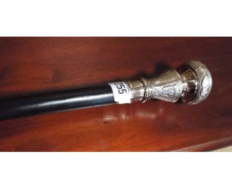 Ebony walking stick with decorative plated handle 