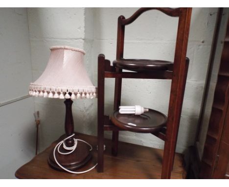 2 tier walnut folding cake stand and a table lamp with shade - failed test