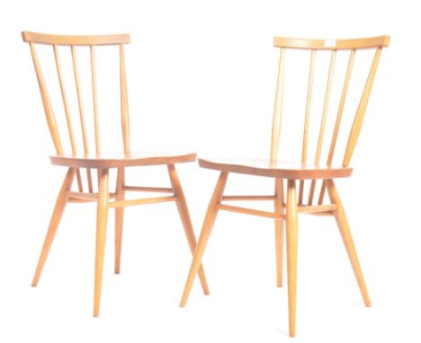 
Lucian Ercolani - Ercol - 608 - All Purpose Chair - A pair of retro vintage mid 20th century beech and elm stick back side /