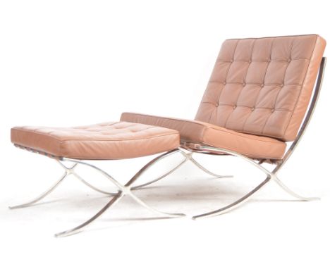 After Ludwig Mies Van der Rohe &amp; Lilly Reich - Barcelona Chair &amp; Footstool - A contemporary easy lounge chair / armch