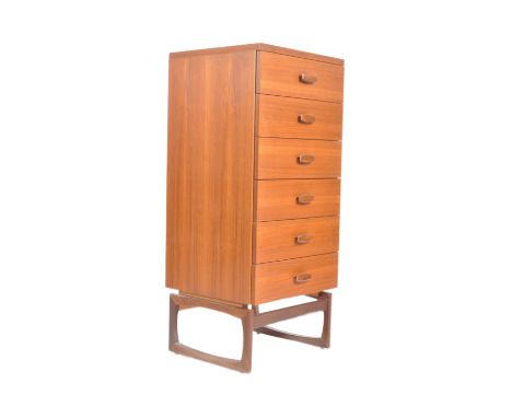 R. Bennett for G Plan - Quadrille Range - A retro 1960s teak wood upright pedestal chest of drawers having a bank of six grad