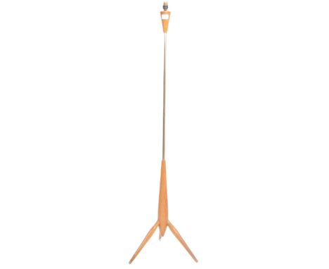 A retro mid 20th century Scandinavian teak and metal Sputnik atomic floor standing lamp light having a tapering teak top with