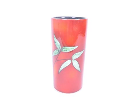 Sylvia Whitehead for Poole Pottery - A Contemporary glazed ceramic pottery vase of cylindrical form having hand painted decor