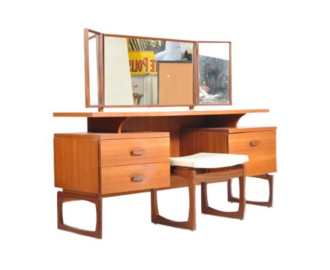 R. Bennett for G Plan - Quadrille Range - A retro 1960s teak wood mirror backed dressing table desk having a floating top wit