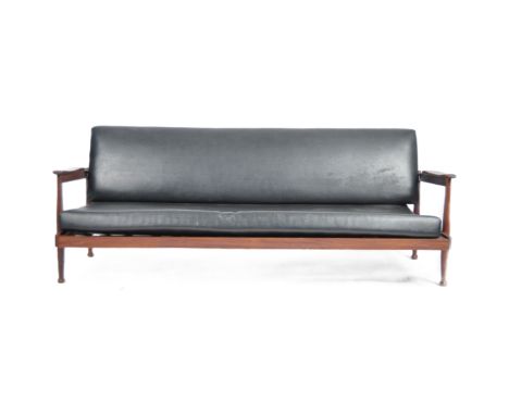 Guy Rogers - Manhattan - A retro mid Century Designer sofa / daybed having show wood angular teak frame with swept armrests w