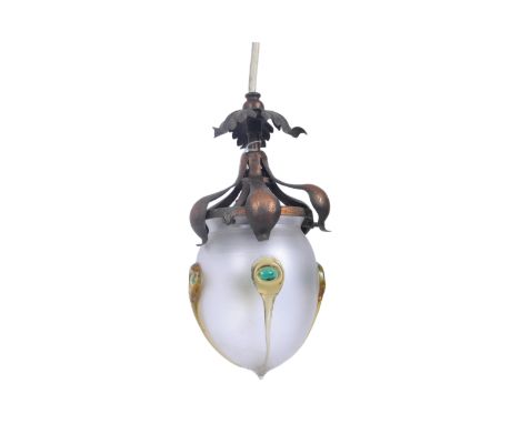 Gianni Seguso - A vintage mid 20th Century Murano frosted glass teardrop ceiling light having copper toned bracket top with A