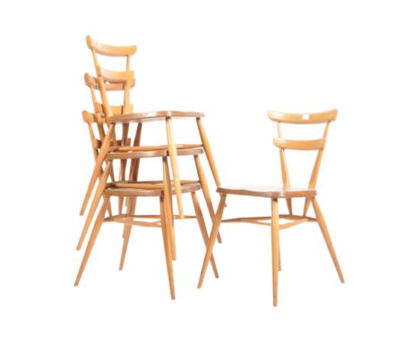 Lucian Ercol for Ercol - Dot - A set of four vintage retro 1960s beech and elm stacking chairs / dining chairs having taperin