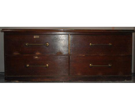 19th century Victorian mahogany shop counter - haberdashery chest of drawers of large form. Raised on a plinth base with four