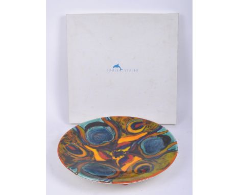 Anita Harris for Poole Pottery - A large late 20th Century studio art pottery charge plate hand decorated with multi-coloured