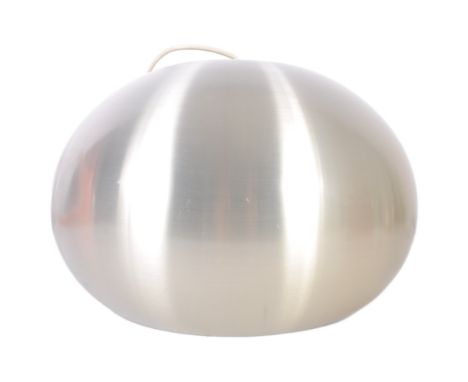 Harvey Guzzini - A retro 20th Century 1970s Italian design brushed aluminium hanging ceiling light of mushroom with white pla