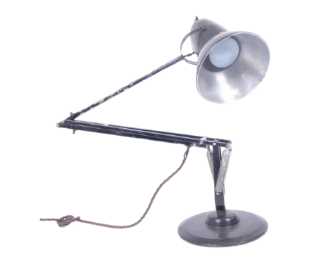 Herbert Terry - 1940s vintage anglepoise lamp, black painted aluminium with conical head, cooling holes to the rear, mounted 