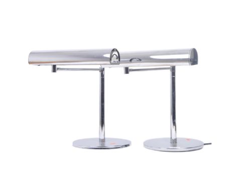Taso Design - A pair of 20th Century Designer desk lamp lights having chromed tubular swing arms with elongated shades all su