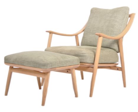 Ercol - Marino - A Contemporary designer easy lounge chair / armchair and matching footstool. The chair having a solid ash fr