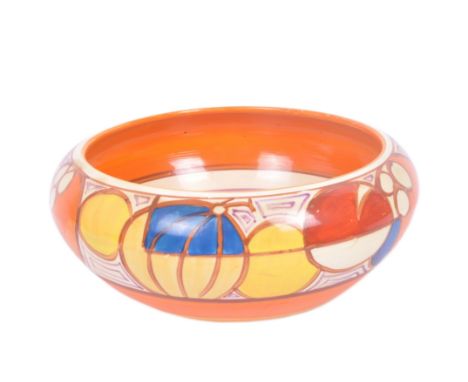 Clarice Cliff - Melon - A vintage 20th century 1930s Art Deco fruit bowl / centrepiece hand painted in the Melon pattern. Fan