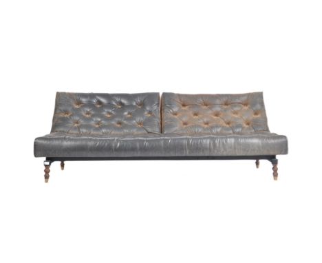 British Modern Design - contemporary Heals of London&nbsp; leather ' 40 Winks ' sofa settee - day bed. Raised on turned legs 