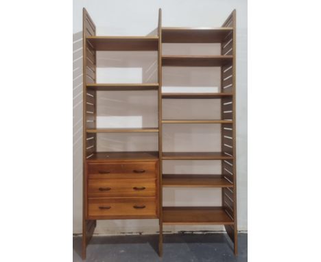 Robert Heal for Staples - Ladderax - An original retro vintage 20th Century 1970s teak wood two bay modular wall unit compris