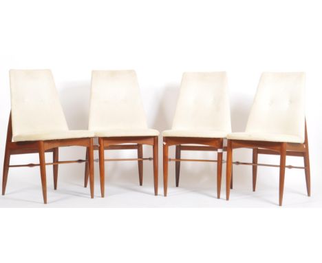 Peter Hayward for Vanson - A matching set of four retro 20th century designer teak framed dining chairs having padded cream u