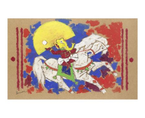 Maqbool Fida Husain (1915-2011)Untitled (Ganesh Riding a Horse with the Sun) signed 'Husain' lower left and signed 'Husain' v