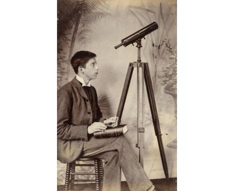 *Astronomy. Young man with book and telescopes in Algiers Observatory, late 19th century,  albumen print, 11.5 x 17cm, togeth