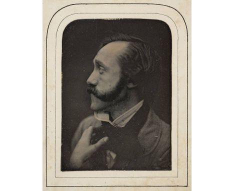 *Shakespearean Actor. Head and shoulders profile portrait of an actor with friendly mutton chops, 1844, half-plate daguerreot